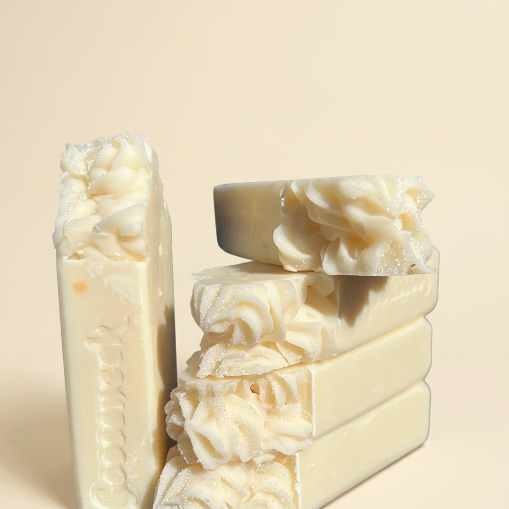 Head in the Clouds handmade soap bars on a warm ivory background