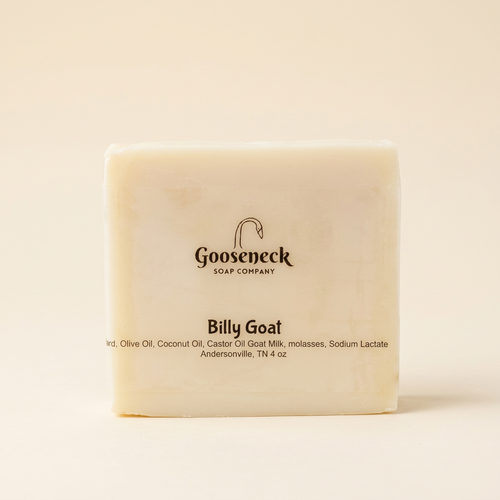 Billy Goat soap on a warm ivory background